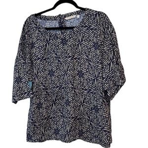 Soft Surroundings Ethnic Print Tunic Hi-Lo Top w/ Covered Back Buttons Sz M 🎄